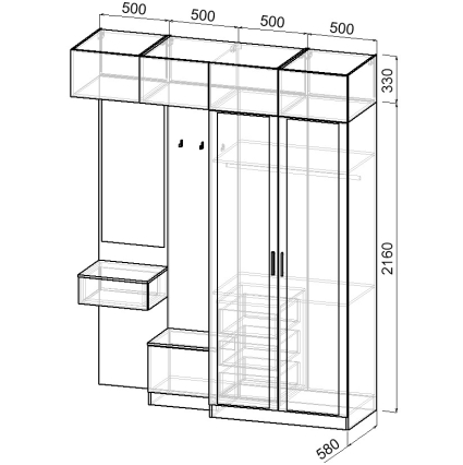 Набор мебели для прихожей "Марсель-264" МР 01-264 В2490 Ш2000 Г580 (ЛДСП Графит серый)
